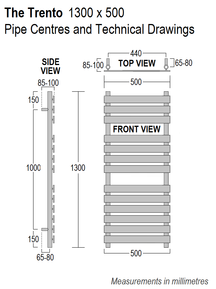 Trento Towel Rail 1300 x 500, Chrome